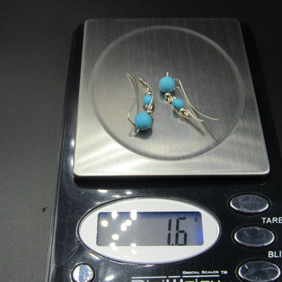 Sterling Faux Blue Stone Weird Style Earrings - Picture 4 of 4